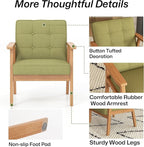 Modern Accent Chair with Arm Rest Set of 2, Upholstered Linen Fabric Leisure Chair Comfy Side Chair with Backrest Button and Wooden Frame for Living Room Bedroom Reading(Green)