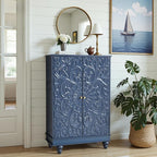 Sideboard Buffet Cabinet with Storage, Kitchen Storage Cabinet with Adjustable Shelves and 2 Doors, Vintage Accent Table for Living Room, Hallway (Blue)