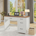 Vabches Farmhouse 47" Executive Desk, Computer Desk with File Drawer and Charging Station, Workstation for Home Office & Study（Off White
