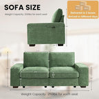 TEKAMON 73" Modular Sofa Couch with Seat Storage, Comfy 2-Seater Chenille Fabric Loveseat Sofa for Living Room, Office, Apartment W/Deep Seat, Wide Armrest, USB Charing Removable Cover(Green)
