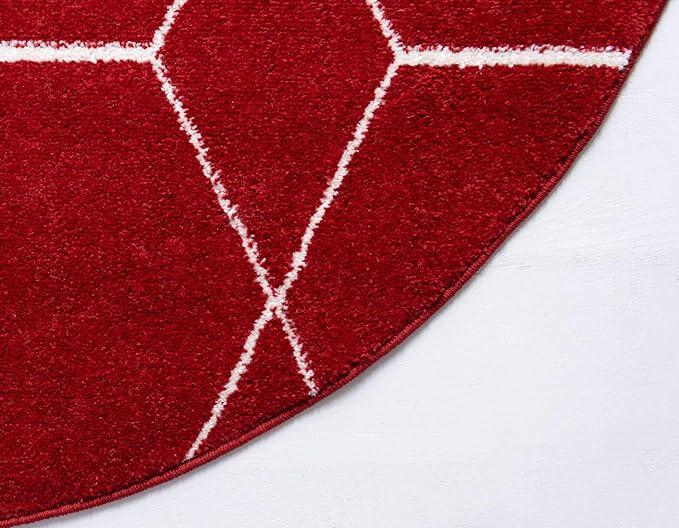 Unique Loom Trellis Frieze Collection Area Rug - Geometric (8' Round, Red/ Ivory)