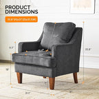 VINGLI Mid-Century Modern Accent Chair, Black Upholstered Armchair Comfy Sofa Chair Reading Chair High Back for Living Room Bedroom Furniture Apartment