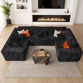 135.4'' U Shaped Sectional Couches for Living Room, Large Boneless Cloud Couch, Modern Modular Sofa Deep Seat Plush Corduroy, No Assembly Required,Plush Corduroy,Black