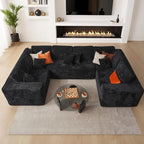 135.4'' U Shaped Sectional Couches for Living Room, Large Boneless Cloud Couch, Modern Modular Sofa Deep Seat Plush Corduroy, No Assembly Required,Plush Corduroy,Black