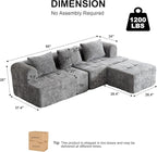 95" Modern Cloud Sectional Sofa Couch, Modular L-Shaped Sofas with Deep Seat and Chaise Ottoman, Chenille Boneless Tufted Couches for Living Room, No Assembly Required, Grey