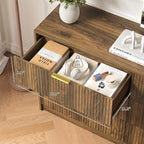 6 Drawers Fluted Dresser for Bedroom, 55" Wide Wooden Dresser with Deep Drawers, Large Floor Chest of Drawers, Modern Long TV Stand, Storage Cabinet Side Table, Walnut