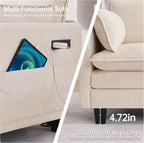 108" Modern L-Shaped Sectional Sofa with USB & Type-c Port Charger, Modular Cloud Couch, Deep Seating Chenille Fabric 4-Seater with Ottoman and Pillows for Living Room (Beige)