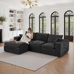108" Sectional Couches for Living Room Boneless Couch Upholstered Cloud Couch Sectional Modular Sectional Sofa with L Shaped (Chenille-Black, 3 Seat+1 Ottoman)