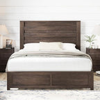 AMERLIFE Farmhouse Queen Size Bed Frame with 49" Fluted Headboard, Wood Platform Bed with Natural Grain, No Box Spring Needed, Noise Free, Grey