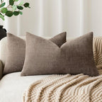 Foindtower Pack of 2 Soft Textured Chenille Throw Decorative Pillow Covers Lumbar Accent Solid Cushion Cover Cozy Farmhouse Pillow Case with Zipper for Couch Sofa Bed Living Room 12x24 Inch, Taupe