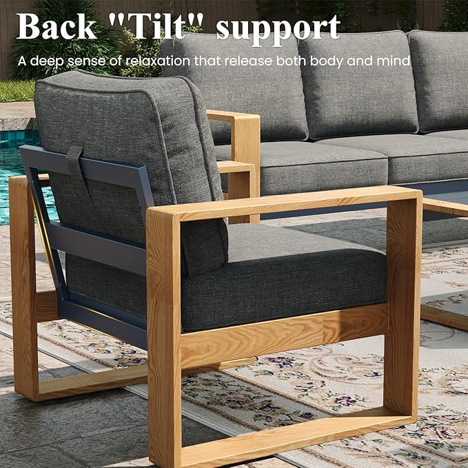 LayinSun 4 Pieces Aluminum Patio Furniture Set with Coffee Table, Oversized Seat with Hight Back, Outdoor Conversation Sets for Porch, Balcony, Deck