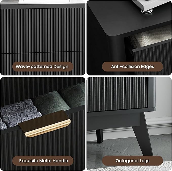 Fluted Dresser for Bedroom,49.6'' Modern Wooden Dresser with 6 Drawers, Bedroom Dressers, Natural Wood Chest of Drawers for Living Room, Hallway (Black)