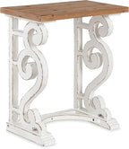 Kate and Laurel Wyldwood Rustic French Solid Wood Side Table, 24" x 14" x 12.75", White and Rustic Brown, Chic Farmhouse Inspiration, Natural Wood Top