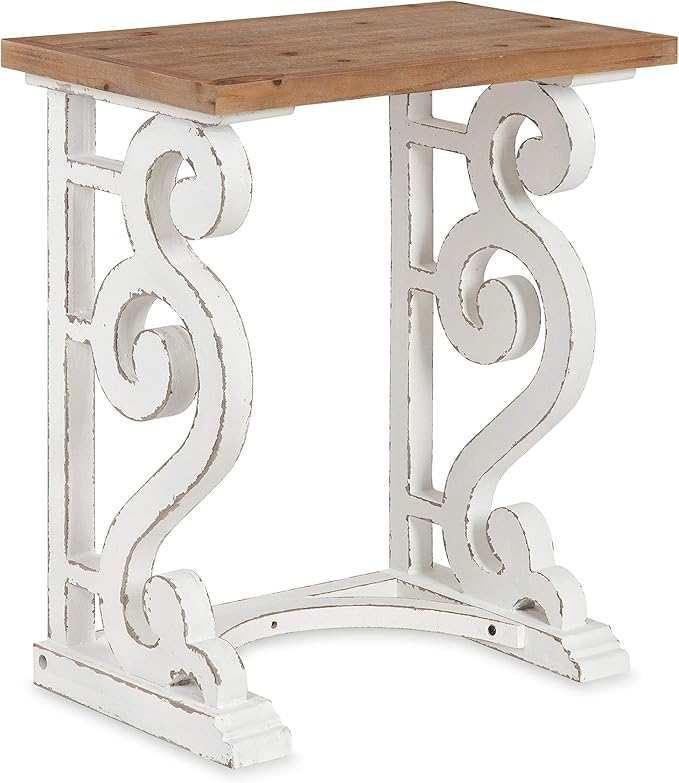 Kate and Laurel Wyldwood Rustic French Solid Wood Side Table, 24" x 14" x 12.75", White and Rustic Brown, Chic Farmhouse Inspiration, Natural Wood Top