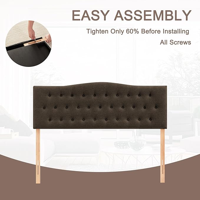 Tufted Upholstered Headboard Twin Size, Sturdy and Durable Solid Wood Bed headboard, Fabric Headboard Adjustable Height from 37” to 51”, Button Diamond Design Head Board, Chocolate