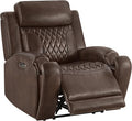 CHITA Genuine Leather Recliner Chair for Adults with Adjustable Power Headrest, Lay Flat Power Recliner with Slide-Out Cupholders & USB/Type-C Ports, Living Room Chair, Brown