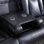 Power Reclining Sectional Sofa, Black Leather Couch with Recliners, Air Leather Sofa Couch with LED Lights/USB Port/Cup Holder for Living Room/Apartment/Office