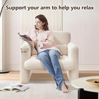 Modern Accent Single Sofa Chair with Arms, Lamb Fabric Upholstered Comfy Reading Arm Chair for Bedroom, Living Room-Beige