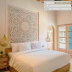 Wood Bed Headboard Rustic | Carved Full Head Board Only | Wooden BedHead Full Size Bed | Wall Mount Wall Art in Sizes King or Queen | Headboard Panels (Manusa Antic, Queen)