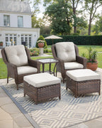3 Piece Patio Brown Wicker Chairs with Side Table - Outdoor High Back Heavy Duty All-Weather Lawn Dining Rattan Chair Conversation Bistro Set for Deck Porch Balcony Backyard Garden - Beige