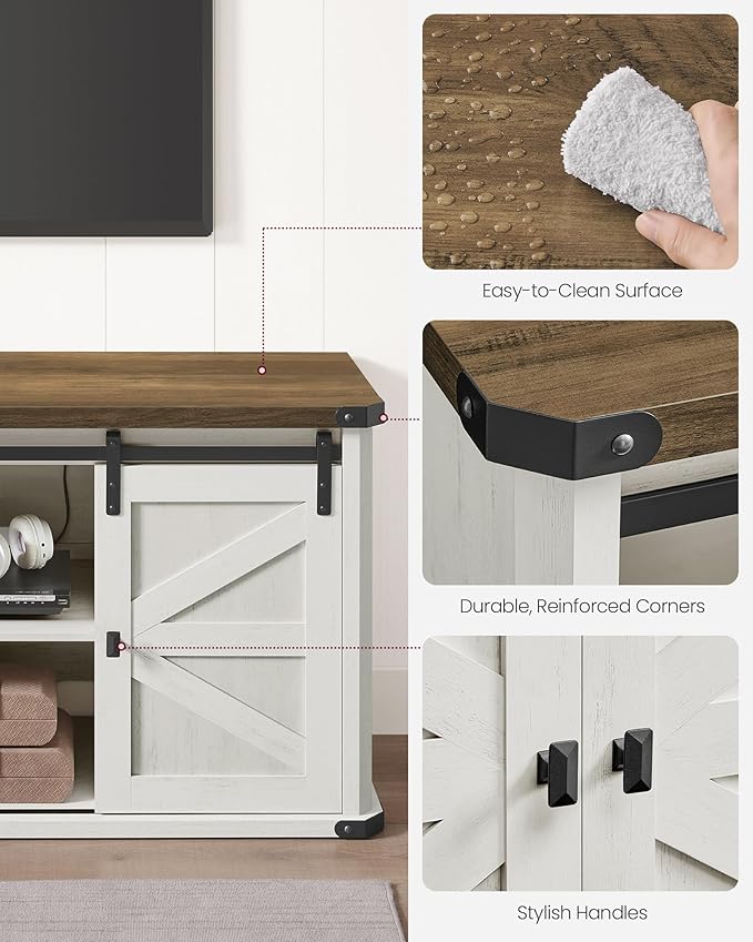 VASAGLE TV Stand for TVs up to 65 Inches, Farmhouse Entertainment Center with Sliding Barn Doors, TV Console Table for Living Room, Rustic White and Honey Brown ULTV324W73