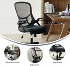 Flash Furniture Porter High-Back Swivel Office Chair with Adjustable Lumbar Support and Seat Height, Ergonomic Mesh Desk Chair with Flip-Up Armrests, Black