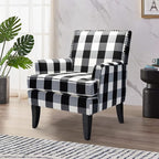 HULALA HOME Modern Accent Chair with Arms and Wooden Legs, Buffalo Plaid Accent Chair Armchair High Back Rest, Padded Armrest and Comfortable Cushioned Seat for Living Room (Buffalo Black)
