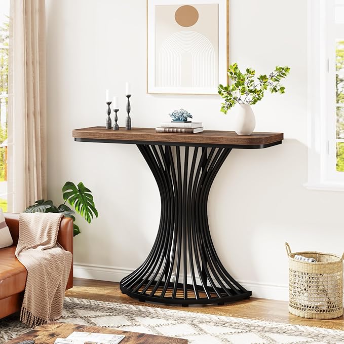 Tribesigns Console Table, Industrial Entryway Table with Geometric Metal Base, 39-Inch Small Sofa Accent Table for Entrance, Living Room, Hallway, Rustic Brown (Rustic Brown)