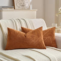 FUTEI Rust Velvet Throw Pillow Covers 12x20 Inch Set of 2,Soft Embossed Leaf-Relief Textured Lumbar Pillow Cases,Natural Home Decor for Couch Living Room
