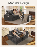 High Back Boneless Couch, L-Shaped Cloud Couch with Versatile 2-Pack Pillow Blankets, Corduroy Modular Sectional Sofa with Ottoman, No Assemble Sectional Couches for Living Room, Dark Grey