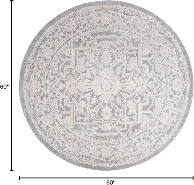 SAFAVIEH Area Rug 5' Round - Reflection Collection - Light Grey & Cream, Non-Shedding & Easy Cleaning, Ideal for Living Room, Bedroom (RFT665C)