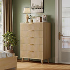 Lulive Dresser for Bedroom Wood Tall Dressers Drawers, Fluted Modern Dresser 5 Drawers Natural