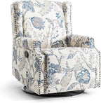 UIXE Swivel Rocker Manual Recliner Chair, Wingback Swivel Glider Fabric Nursery Reclining Sofa Chair, High Back Upholstered Arm Chair for Living Room Bedroom - Blue Plants
