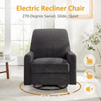 VANOMi Power Swivel Glider Recliner Chair, Electric Nursery Rocker Recliner Chair, USB & Type-C Charger, Charcoal Gray Boucle