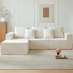 101" Cloud Couch for Bedroom,Boneless Couch with Oversized Chaise,4-Seat Chenille Deep Seat Sofa with 5-Pillows for Living Room,Corduroy Sofa in A Box,Beige