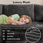 106" Cloud Sectional Couch with Chaise Lounge,L Shaped Modular Modern Sofa,Comfy Corduroy Fluffy Sofa with Deep Seat,No Assembly Required Couch for Living Room(Right,Plush Corduroy,Gray)