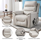 Power Lift Recliner Chair for Elderly People, Dual Motor Lay Flat Recliner with Vibration Massage and Heat, Heavy Duty Motion Mechanism Standing Assistance Reclining Chair, Faux Leather Light Gray