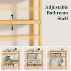 Smiry Over The Toilet Storage Cabinet, 3-Tier Bamboo Bathroom Organizers with Adjustable Shelf & 4 Hooks, Space Saving Shelf Rack for Bathrooms, Laundry Room, Balcony, Natural