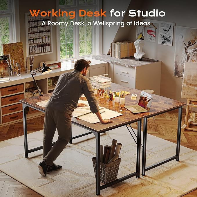 PRAISUN 47 X 24 Inch Computer Desk with Deeper Desktop, Gaming Office Writing Work Desk for Home Office, Study, Bedroom, Work from Home, Metal Frame, Rustic Brown