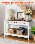 VEVOR 47 in Console Table, Farmhouse Desk Behind The Couch with Drawers and Bottom Storage Shelf, Wooden Rectangle Entrance Narrow Sofa Table for Hallway, Bedroom, Living Room, Foyer, Brown + White