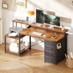 ODK 55 Inch Computer Desk with 4 Drawers, Office Desk with Power Outlets, Printer Shelf & Storage Shelves, Large Writing Study Table for Home, Bedroom, Study or Gaming Setup, Vintage
