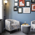 BELLEZE Accent Barrel Chair, Set of 2 Modern Faux Leather Tub Club Chair Upholstered Armchair with Gold Nail Head Trim and Black Legs for Living Room Bedroom Apartment Lounge - Blue Coral