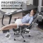 Big and Tall Office Chair, Executive Home Office Desk Chair, Comfy Leather High-Back Reclining Computer Chair with Retractable Footrest and Padded Arms, 360°Swivel Rolling Wheels, Wide Seat, Gray