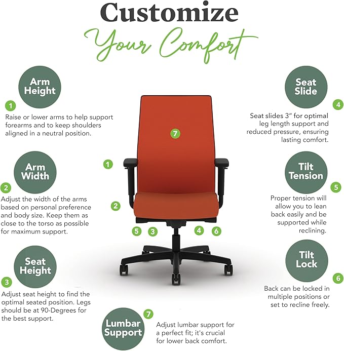 HON Ignition 2.0 Mid Back Task Chair, Spectrum Mesh, Advanced Synchro-Tilt Control, Office Chair with Lumbar Support, Height and Width Adjustable Arms, Black Frame, Salamander