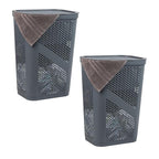 Mind Reader 60L Slim Laundry Hamper, Clothes Basket, Lid, Ventilated, Plastic, Set of 2, Gray