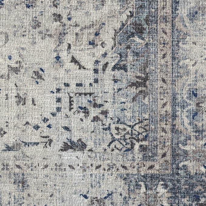 RUGGABLE Washable Vintage Area Rug – Sarrah Blue Quartz 2x3, Stain-Resistant, Non-Slip – Small Machine Washable Rugs for Living Room, Bedroom, Hallway, Entryway & Bathroom–with Cushioned Pad
