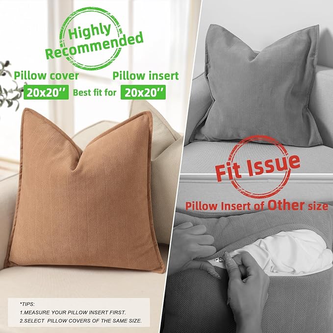 ZWJD Camel Pillow Covers 20x20 Set of 2 Chenille Throw Pillow Covers with Elegant Design Soft and Luxurious Decorative Throw Pillows for Couch, Bed, and Home Decor