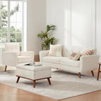 Tbfit Linen Fabric Accent Chair, Mid Century Modern Armchair for Living Room, Bedroom Button Tufted Upholstered Comfy Reading Accent Chairs Sofa(Beige)