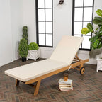 JONATHAN Y LNG1000A Mallorca 77.56"x23.62" Modern Classic Adjustable Acacia Wood Chaise Outdoor Lounge Chair with Cushion & Wheels Coastal, Bohemian, Minimalist, Traditional, White/Natural
