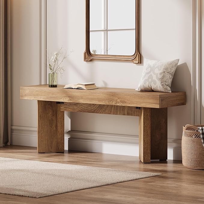 Tribesigns 47" Wooden Entryway Bench, Farmhouse Indoor End of Bed Bench, Long Table Benches Seat for Bedroom, Hallway, Foyer, End of Bed (Rustic Brown)